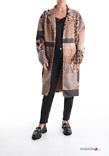 Veste Suède à collet Imprimé animalier avec poches sans doublure - ph 1