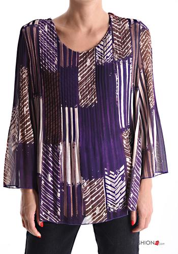 Blusa girocollo chiffon plissé maniche lunghe Fantasia astratta - ph 1