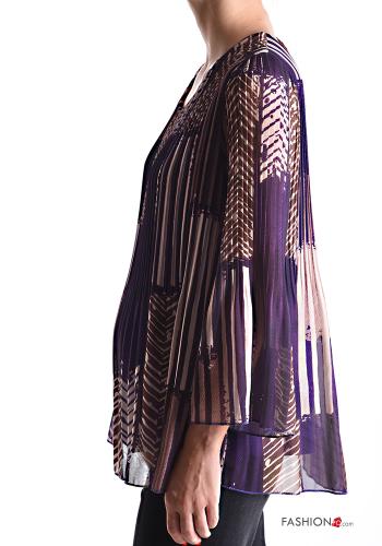 Blusa girocollo chiffon plissé maniche lunghe Fantasia astratta - ph 3