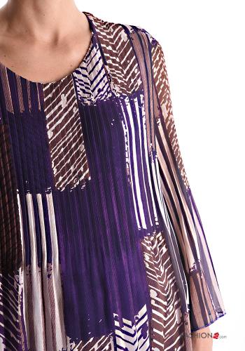Blusa girocollo chiffon plissé maniche lunghe Fantasia astratta - ph 4