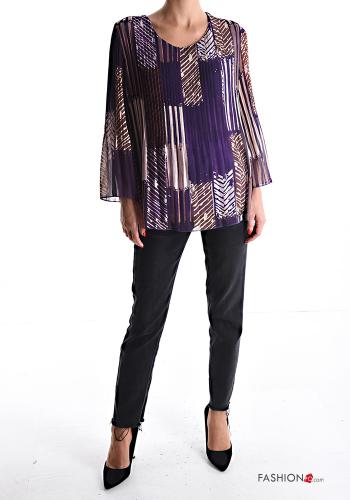 Blusa girocollo chiffon plissé maniche lunghe Fantasia astratta - ph 5