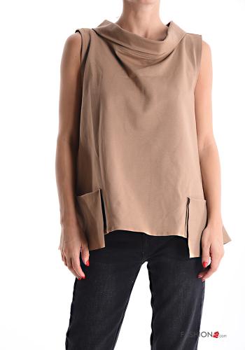 ärmellos mit kragen Bluse mit Taschen - ph 1
