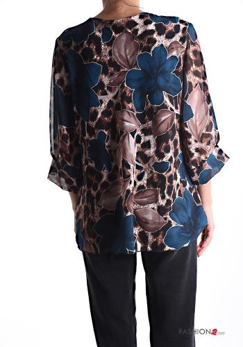 Blumenmuster chiffon Bluse mit V-Ausschnitt 3/4 ärmel - ph 2