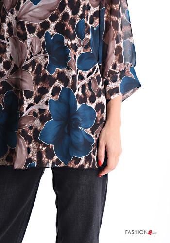 Blumenmuster chiffon Bluse mit V-Ausschnitt 3/4 ärmel - ph 4