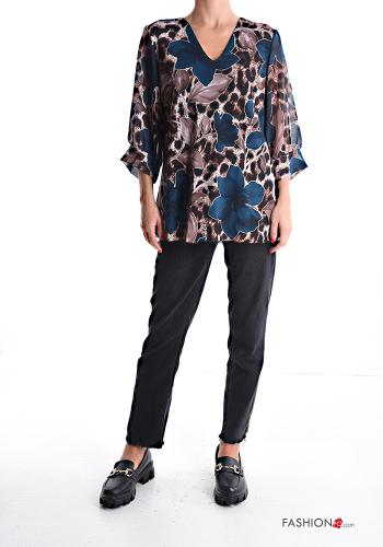 Blumenmuster chiffon Bluse mit V-Ausschnitt 3/4 ärmel - ph 5