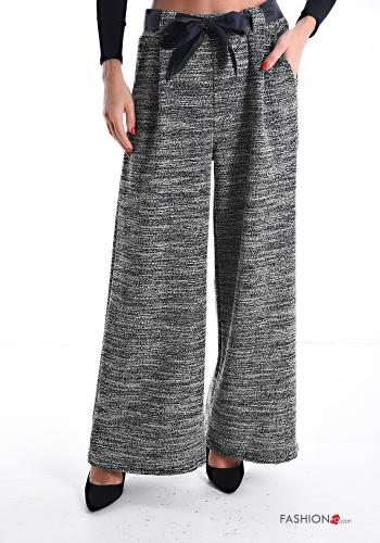 wide leg Hose mit Taschen mit gummizug mit stoffgürtel - ph 1