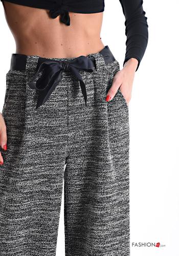 wide leg Hose mit Taschen mit gummizug mit stoffgürtel - ph 4