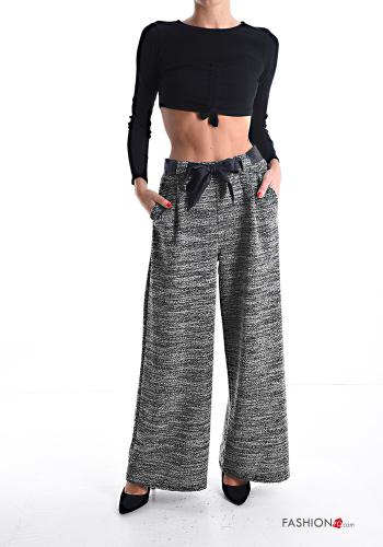 wide leg Hose mit Taschen mit gummizug mit stoffgürtel - ph 5