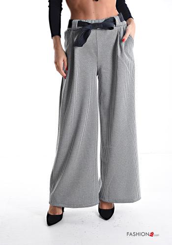 Vichy Muster wide leg Hose mit Gürtel mit gummizug mit Taschen - ph 1