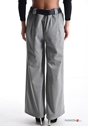 Vichy Muster wide leg Hose mit Gürtel mit gummizug mit Taschen - ph 2