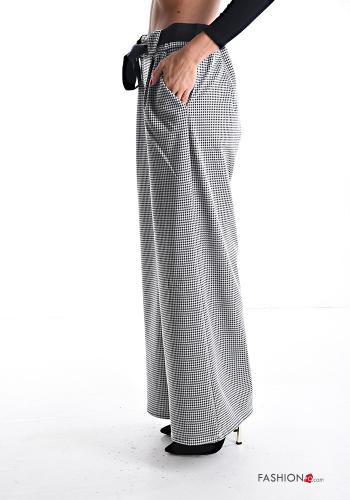Vichy Muster wide leg Hose mit Gürtel mit gummizug mit Taschen - ph 3