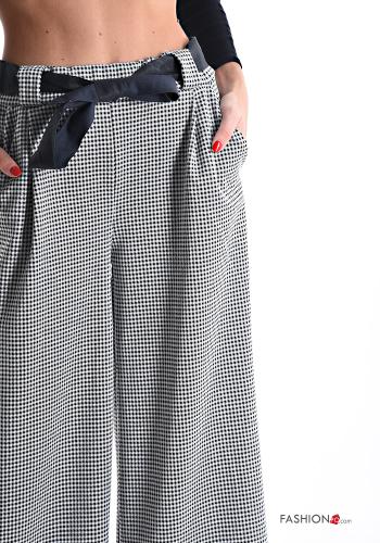 Vichy Muster wide leg Hose mit Gürtel mit gummizug mit Taschen - ph 4