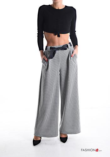 Vichy Muster wide leg Hose mit Gürtel mit gummizug mit Taschen - ph 5