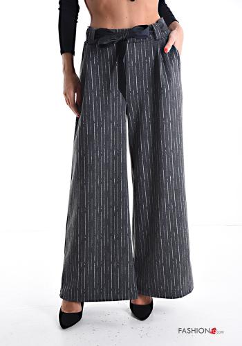Streifenmuster wide leg Hose mit Gürtel mit Taschen - ph 1