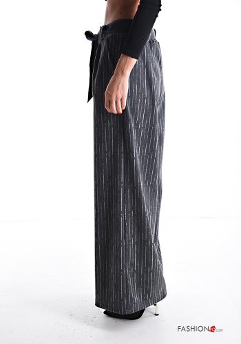 Streifenmuster wide leg Hose mit Gürtel mit Taschen - ph 3