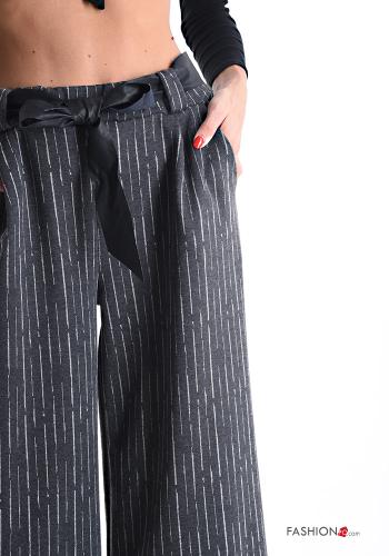 Streifenmuster wide leg Hose mit Gürtel mit Taschen - ph 4