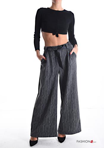 Streifenmuster wide leg Hose mit Gürtel mit Taschen - ph 5