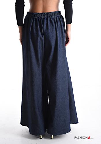 denim wide leg Cotton Trousers with pockets with elastic - ph 2