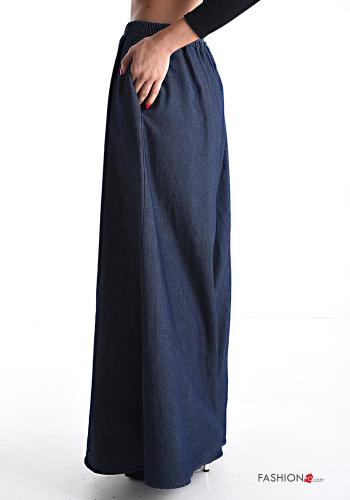 denim wide leg Cotton Trousers with pockets with elastic - ph 3