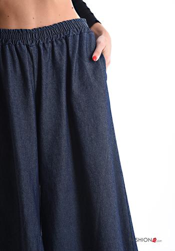 denim wide leg Cotton Trousers with pockets with elastic - ph 4