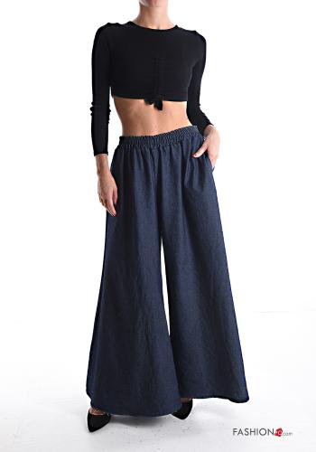 denim wide leg Cotton Trousers with pockets with elastic - ph 5
