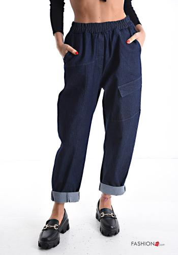 denim Cotton Trousers with pockets with elastic - ph 1