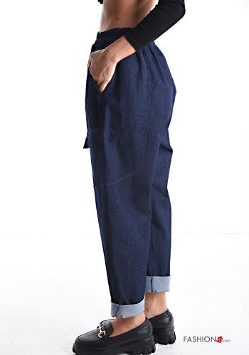 denim Cotton Trousers with pockets with elastic - ph 3