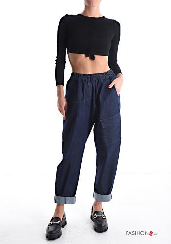 denim Cotton Trousers with pockets with elastic - ph 5