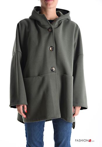 Wool Mix Coat with buttons without lining with pockets with hood - ph 1