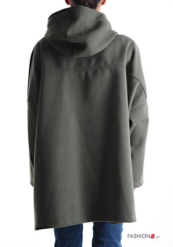 Wool Mix Coat with buttons without lining with pockets with hood - ph 2