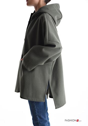 Wool Mix Coat with buttons without lining with pockets with hood - ph 3