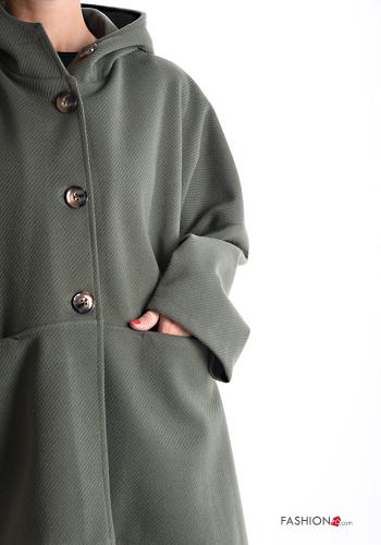 Wool Mix Coat with buttons without lining with pockets with hood - ph 4