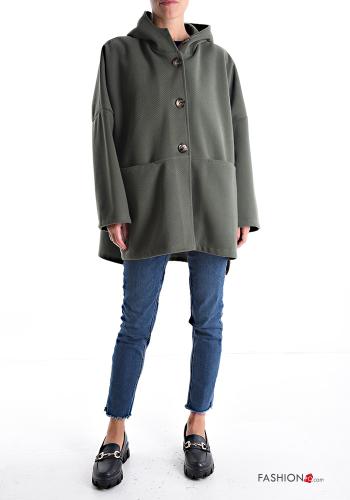Wool Mix Coat with buttons without lining with pockets with hood - ph 5