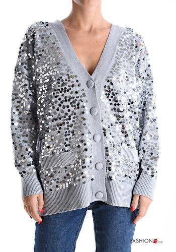 long sleeve Cardigan with sequins with v-neck with buttons - ph 1