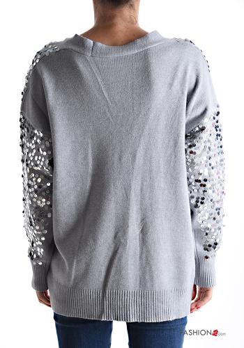 long sleeve Cardigan with sequins with v-neck with buttons - ph 2