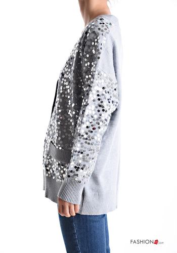 long sleeve Cardigan with sequins with v-neck with buttons - ph 3