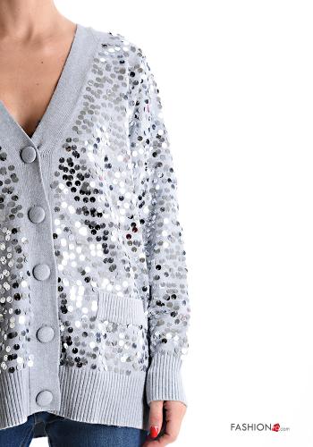 long sleeve Cardigan with sequins with v-neck with buttons - ph 4