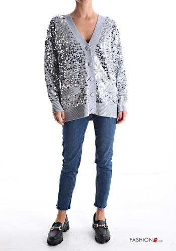 long sleeve Cardigan with sequins with v-neck with buttons - ph 5