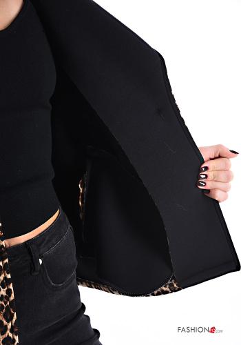 Tiermuster Jacke mit Knöpfen 3/4 ärmel ohne Futter mit Taschen mit V-Ausschnitt - ph 6