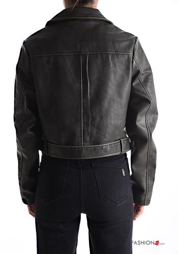 Giacca corto maniche lunghe ecopelle con fibbia con fodera con zip con cintura con tasche - ph 2