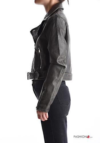 Giacca corto maniche lunghe ecopelle con fibbia con fodera con zip con cintura con tasche - ph 3