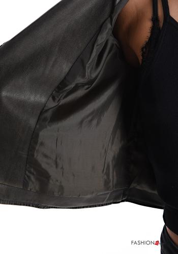 Giacca corto maniche lunghe ecopelle con fibbia con fodera con zip con cintura con tasche - ph 7