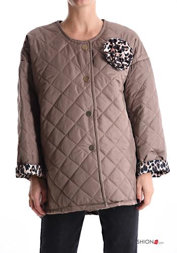Animal print long sleeve quilted Puffer Jacket with buttons with lining - ph 1