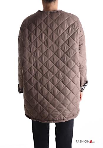 Animal print long sleeve quilted Puffer Jacket with buttons with lining - ph 2