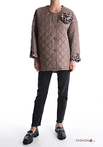 Animal print long sleeve quilted Puffer Jacket with buttons with lining - ph 5