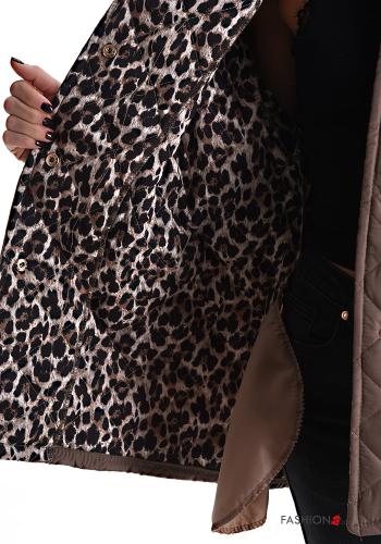 Animal print long sleeve quilted Puffer Jacket with buttons with lining - ph 6