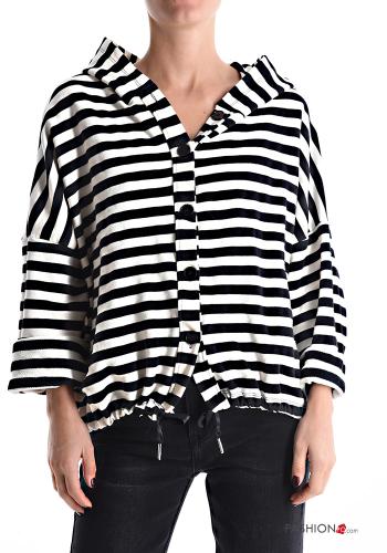 Felpa in Cotone maniche lunghe Fantasia righe con coulisse con bottoni con cappuccio - ph 1
