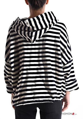 Felpa in Cotone maniche lunghe Fantasia righe con coulisse con bottoni con cappuccio - ph 2