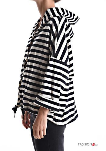 Felpa in Cotone maniche lunghe Fantasia righe con coulisse con bottoni con cappuccio - ph 3