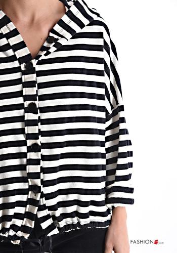Felpa in Cotone maniche lunghe Fantasia righe con coulisse con bottoni con cappuccio - ph 4